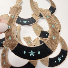 Load image into Gallery viewer, 3" Horse Shoe w Turquoise detail  -  Embroidered Hat Patch