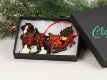 Load image into Gallery viewer, Bay Gypsy Horse Sleigh Ornament, Gypsy Cob Christmas Horse