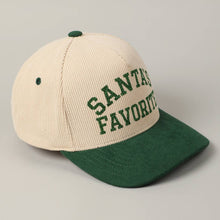 Load image into Gallery viewer, Santa's Favorite Glitter Text 5 Panel Corduroy Cap