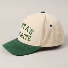Load image into Gallery viewer, Santa's Favorite Glitter Text 5 Panel Corduroy Cap