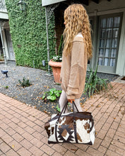 Load image into Gallery viewer, AZTEC TRAVEL DUFFLE leather hair on cowhide travel bag