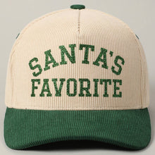 Load image into Gallery viewer, Santa's Favorite Glitter Text 5 Panel Corduroy Cap