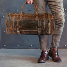 Load image into Gallery viewer, 20" Brown Leather Duffle Bag Handmade Unisex Travel Bag