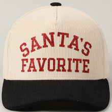 Load image into Gallery viewer, Santa's Favorite Glitter Text 5 Panel Corduroy Cap