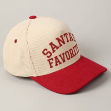 Load image into Gallery viewer, Santa's Favorite Glitter Text 5 Panel Corduroy Cap