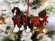 Load image into Gallery viewer, Bay Gypsy Horse Sleigh Ornament, Gypsy Cob Christmas Horse