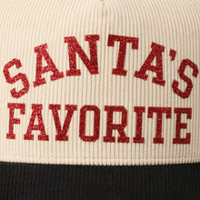 Load image into Gallery viewer, Santa's Favorite Glitter Text 5 Panel Corduroy Cap