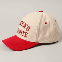 Load image into Gallery viewer, Santa's Favorite Glitter Text 5 Panel Corduroy Cap