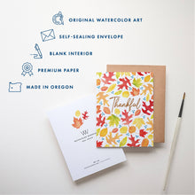 Load image into Gallery viewer, Fall Leaves Watercolor | Thankful, Thank You Greeting Card
