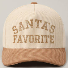 Load image into Gallery viewer, Santa's Favorite Glitter Text 5 Panel Corduroy Cap