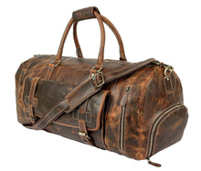 Load image into Gallery viewer, 20" Brown Leather Duffle Bag Handmade Unisex Travel Bag