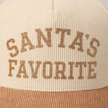 Load image into Gallery viewer, Santa's Favorite Glitter Text 5 Panel Corduroy Cap