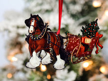 Load image into Gallery viewer, Bay Gypsy Horse Sleigh Ornament, Gypsy Cob Christmas Horse