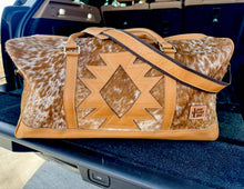 Load image into Gallery viewer, AZTEC TRAVEL DUFFLE leather hair on cowhide travel bag