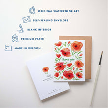 Load image into Gallery viewer, Poppy Thank You Card | Red Poppies Floral Thank You Card