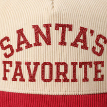 Load image into Gallery viewer, Santa's Favorite Glitter Text 5 Panel Corduroy Cap