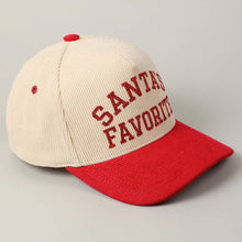 Load image into Gallery viewer, Santa's Favorite Glitter Text 5 Panel Corduroy Cap