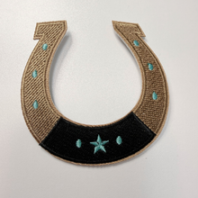 Load image into Gallery viewer, 3" Horse Shoe w Turquoise detail  -  Embroidered Hat Patch